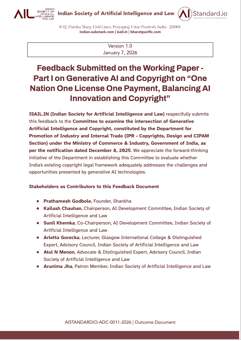 ISAIL.IN Feedback Submitted on the Working Paper - Part I on Generative AI and Copyright on “One Nation One License One Payment, Balancing AI Innovation and Copyright”
