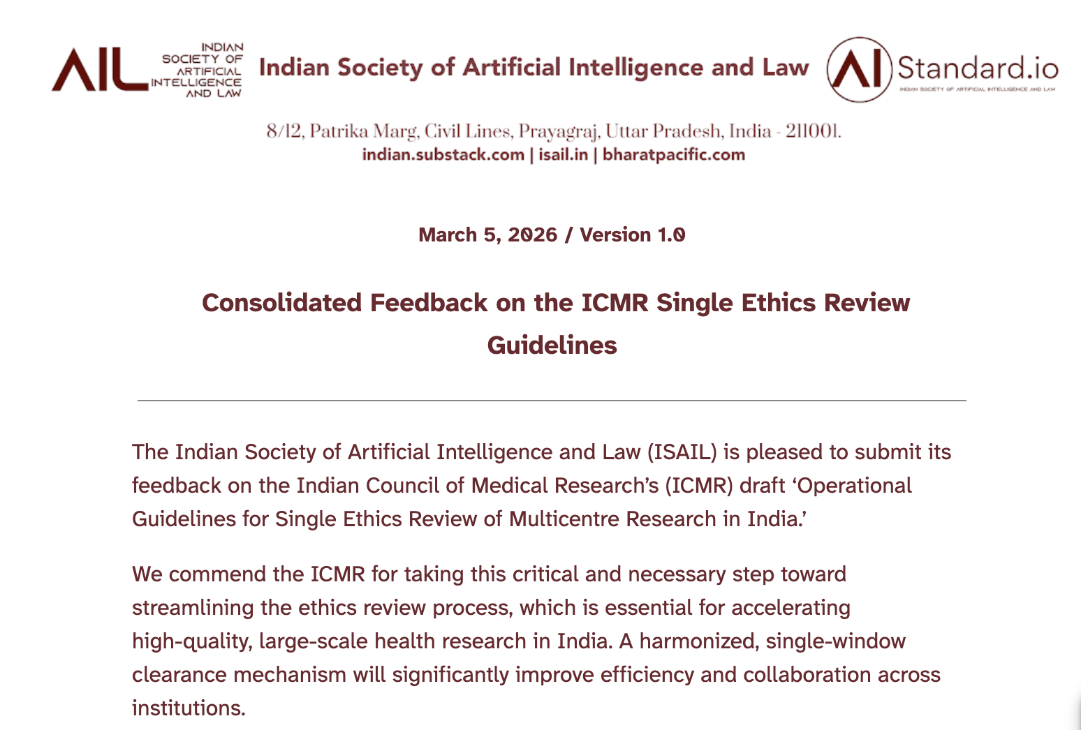 Consolidated Feedback on the ICMR Single Ethics Review Guidelines